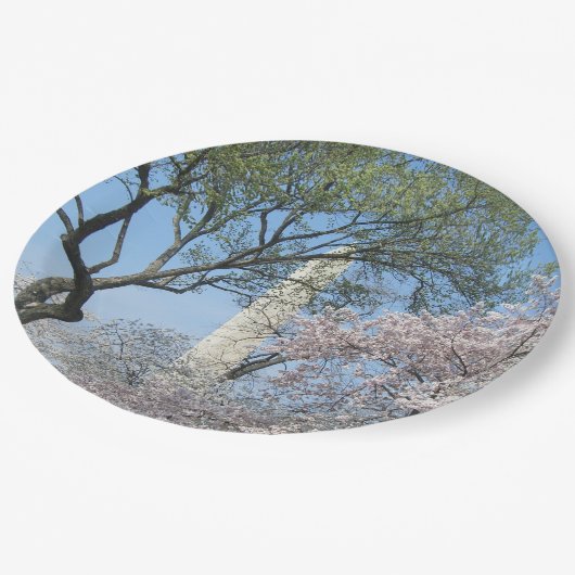 Kirschblüten und das Washington Monument in DC Pappteller (Schrägansicht)