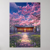 Kirschblüten und ein traditioneller Tempel Poster (Vorne)