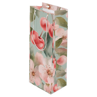 Kirschblüten und Kirschen Frühjahrs Kunst Geschenktüte Für Weinflaschen