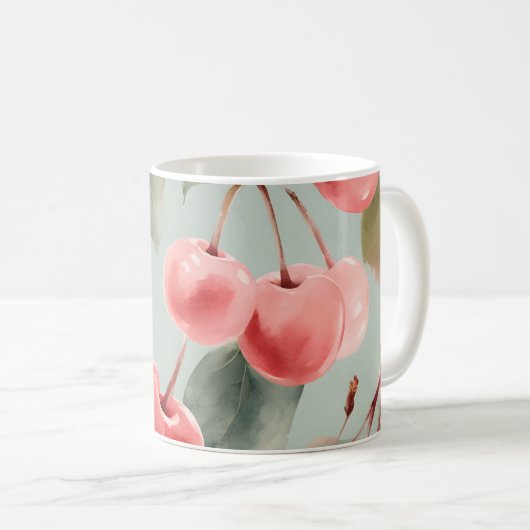 Kirschblüten und Kirschen Frühlings Kunst  Kaffeetasse (VorderseiteRechts)