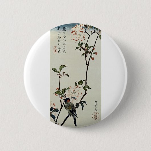 Kirschblüten und kleiner Vogel Button (Vorderseite)