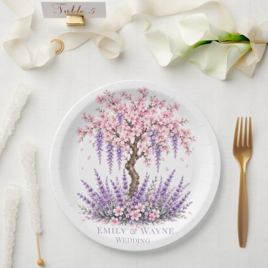 Kirschblüten- und Lavendelbaum-Hochzeit Pappteller (Hochzeit)