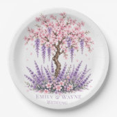 Kirschblüten- und Lavendelbaum-Hochzeit Pappteller (Vorderseite)