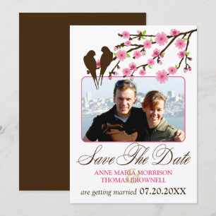 Kirschblüten und Liebesvögel Foto Save The Date Einladung
