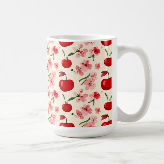 Kirschblüten und rosa Blüten Kaffeetasse (Rechts)