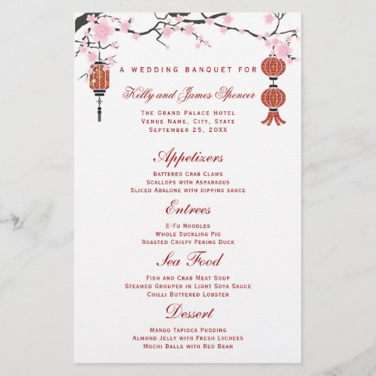 Kirschblüten und rote Lanterns | Menükarten (Vorderseite)