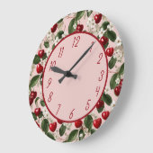 Kirschblüten- und rotes Frucht-Blumenmuster-Design Große Wanduhr (Winkel)