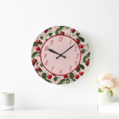 Kirschblüten- und rotes Frucht-Blumenmuster-Design Große Wanduhr (Zuhause)