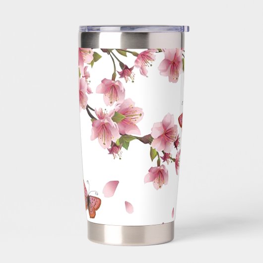 Kirschblüten und Schmetterlinge personalisiert Thermobecher (Links)