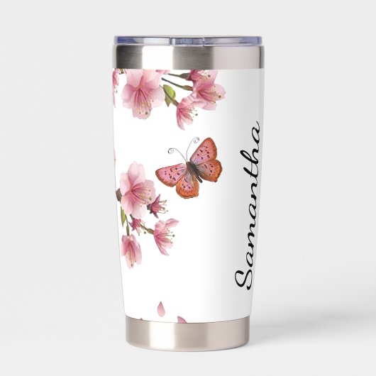Kirschblüten und Schmetterlinge personalisiert Thermobecher (Rückseite)