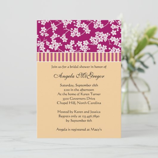 Kirschblüten und -streifen einladung (Stehend Vorderseite)