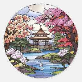 Kirschblüten- und Tempel-Sticker-Sammlung Runder Aufkleber