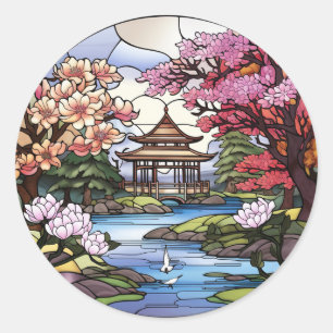 Kirschblüten- und Tempel-Sticker-Sammlung Runder Aufkleber