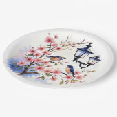 Kirschblüten und Vögel Pappteller (Schrägansicht)