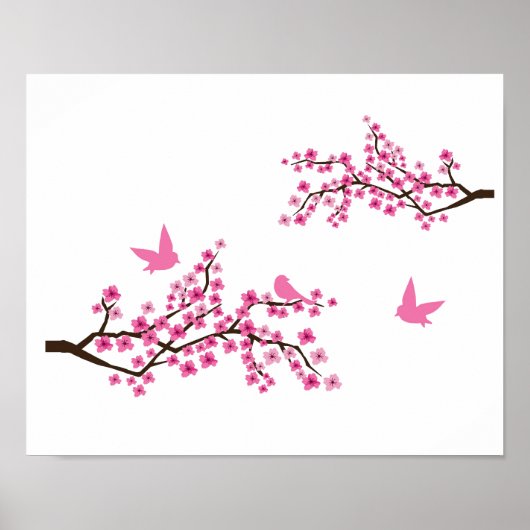 Kirschblüten und Vögel Poster (Vorne)