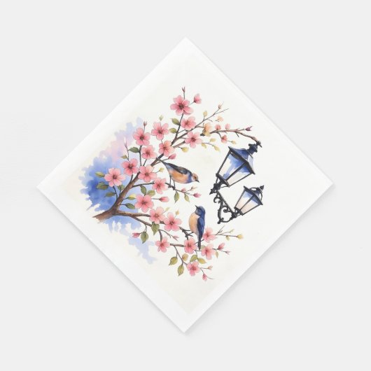 Kirschblüten und Vögel Serviette (Ecke)