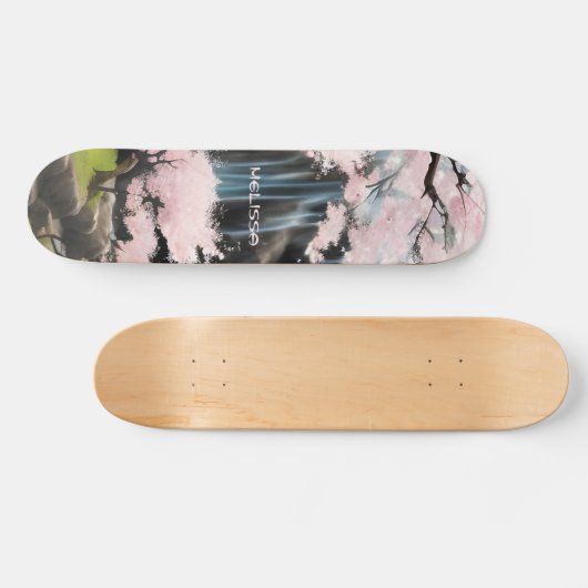 Kirschblüten und Wasserfall | Monogramm Skateboard (Horizontal)