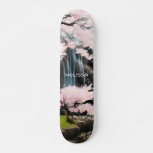 Kirschblüten und Wasserfall Monogramm Skateboard