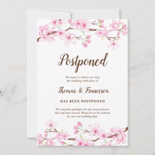 Kirschblüten vertagte Hochzeitsankündigung Einladung (Vorderseite)