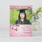 Kirschblüten Vintag Rosa Foto Abschluss Einladung (Stehend Vorderseite)