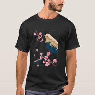 Kirschblüten-Vogel Vintage-Japanischer-Block-Straß T-Shirt