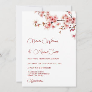 Kirschblüten-Weiß-Hochzeit Einladung