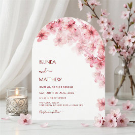 Kirschblüten Weiße Gebogene Kasual Hochzeit Einladung