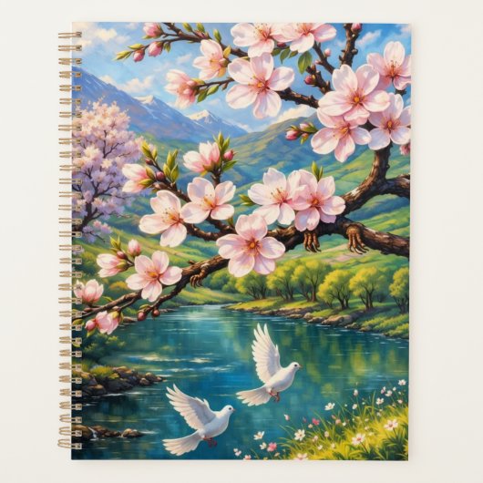 Kirschblüten, weiße Tauben und Bergplaner Planer (Vorderseite)