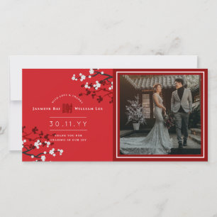 Kirschblüten 'Xie Xie' Chinesisches Hochzeitsfoto Dankeskarte