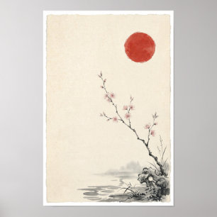 Kirschblüten-Zweig Poster Japanische Tuschmalere