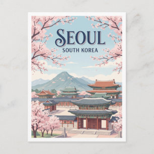 Kirschblütenansicht des Gyeongbokgung-Palastes Seo Postkarte