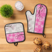 Kirschblütenbanner Ofenhandschuh & Topflappen-Set (Oben Unten)