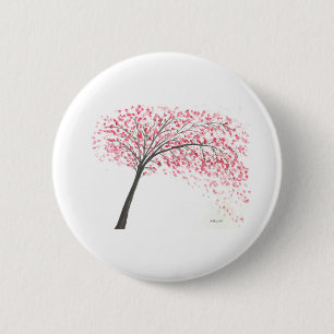 Kirschblütenbaum Aquarell rosa Hochzeit Button