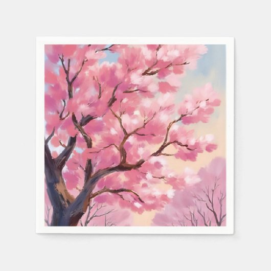 Kirschblütenbäume Rosa Florale Malerei Serviette (Vorderseite)