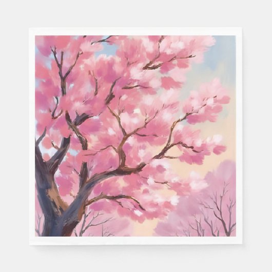 Kirschblütenbäume Rosa Florale Malerei Serviette (Vorderseite)