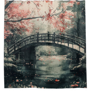 Kirschblütenbrücke Sumi-E-Landschaft (1) Duschvorhang