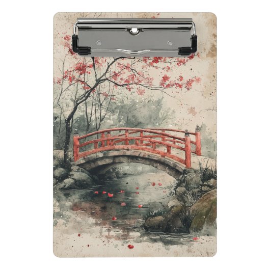 Kirschblütenbrücke Sumi-E Landschaft (2) Mini Klemmbrett (Vorderseite)