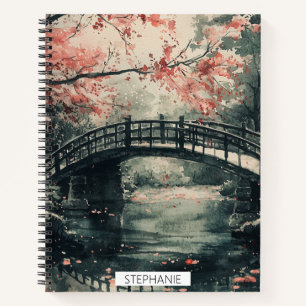 Kirschblütenbrücke Sumi-E Landschaft Notizblock