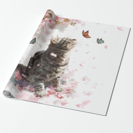 Kirschblütenkatze und Schmetterlinge (11) Geschenkpapier (Ungerollt)