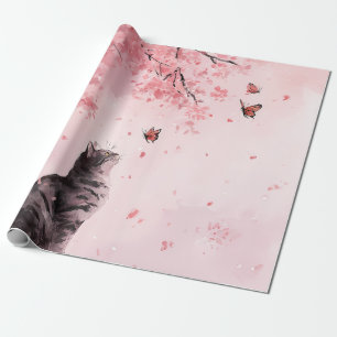 Kirschblütenkatze und Schmetterlinge (12) Geschenkpapier