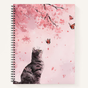 Kirschblütenkatze und Schmetterlinge (12) Notizblock