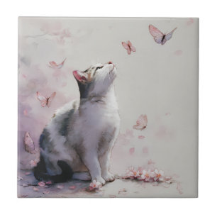 Kirschblütenkatze und Schmetterlinge (13) Fliese