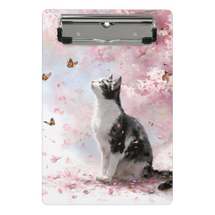 Kirschblütenkatze und Schmetterlinge (1) Mini Klemmbrett