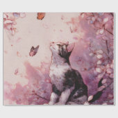 Kirschblütenkatze und Schmetterlinge (2) Geschenkpapier (Flach)