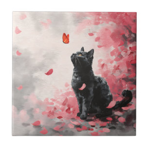 Kirschblütenkatze und Schmetterlinge (3) Fliese
