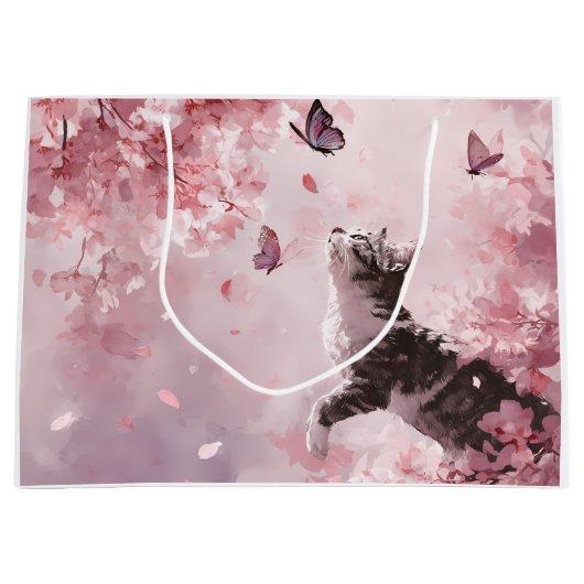 Kirschblütenkatze und Schmetterlinge (7) Große Geschenktüte (Vorderseite)