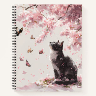 Kirschblütenkatze und Schmetterlinge (9) Notizblock