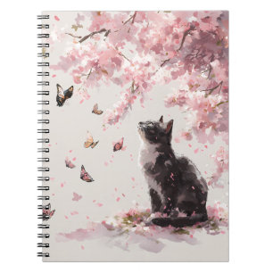 Kirschblütenkatze und Schmetterlinge (9) Notizblock