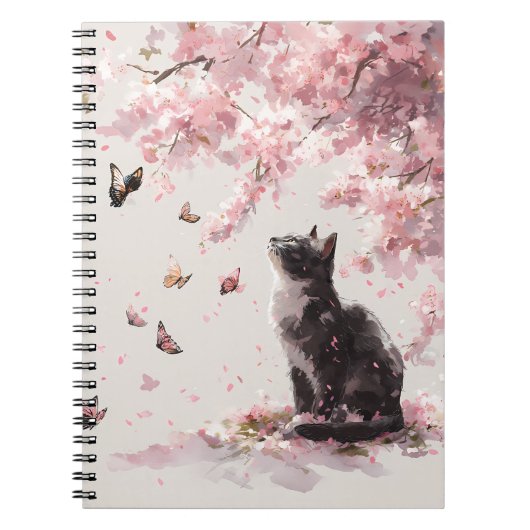 Kirschblütenkatze und Schmetterlinge (9) Notizblock (Vorderseite)