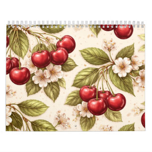 Kirschblütenmuster rote Kirschen im Vintage-Stil Kalender